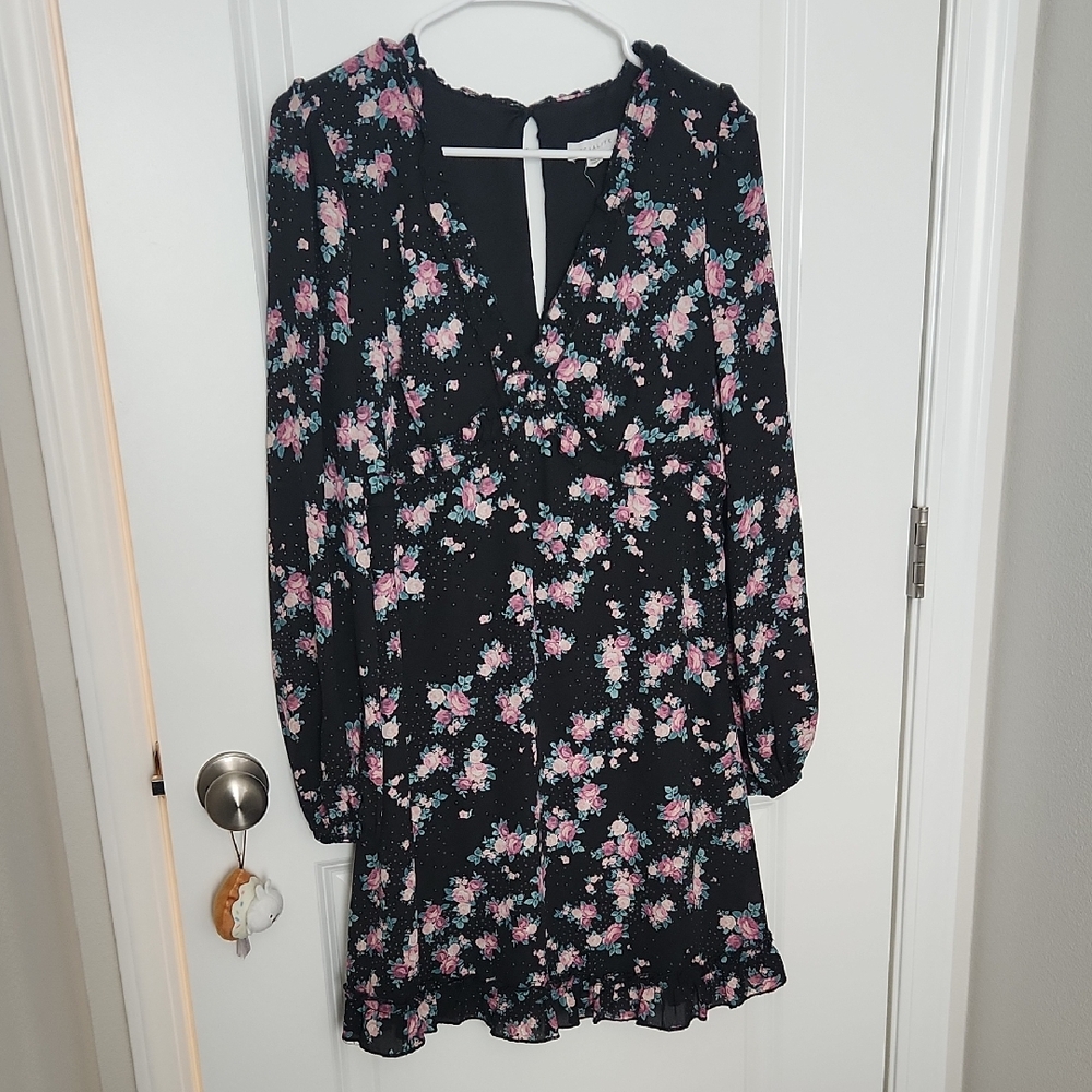 Socialite Black Dress with Pink Floral Design